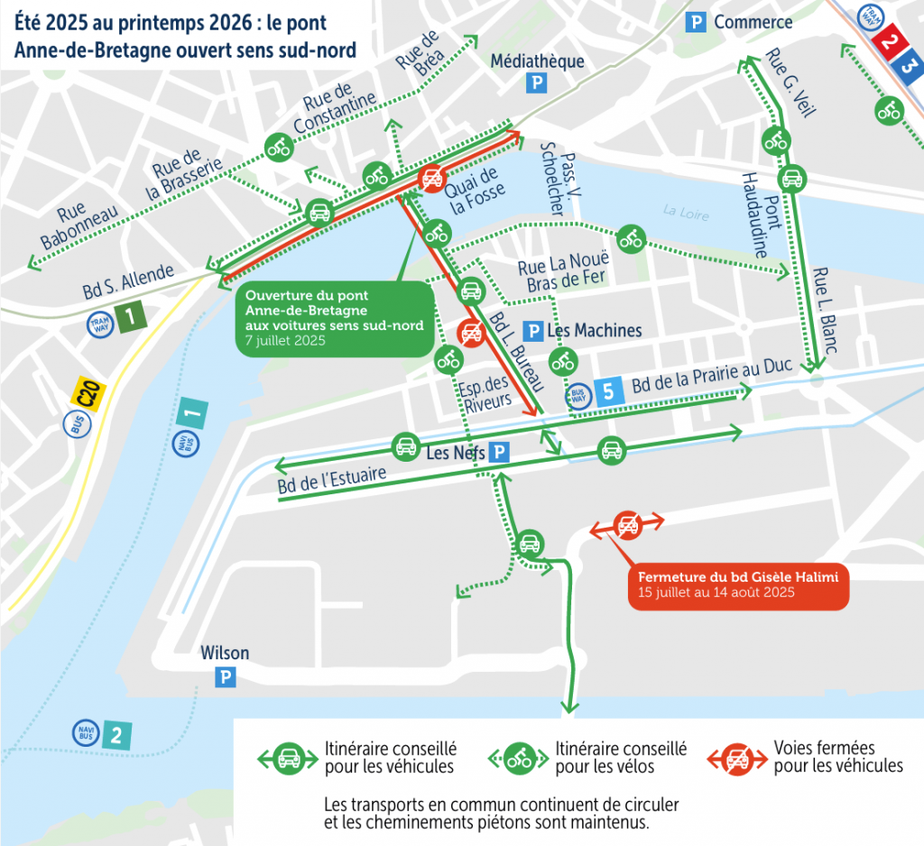 Plan été 2025 au printemps 2026 le pont Anne-de-Bretagne ouvert sens sud-nord