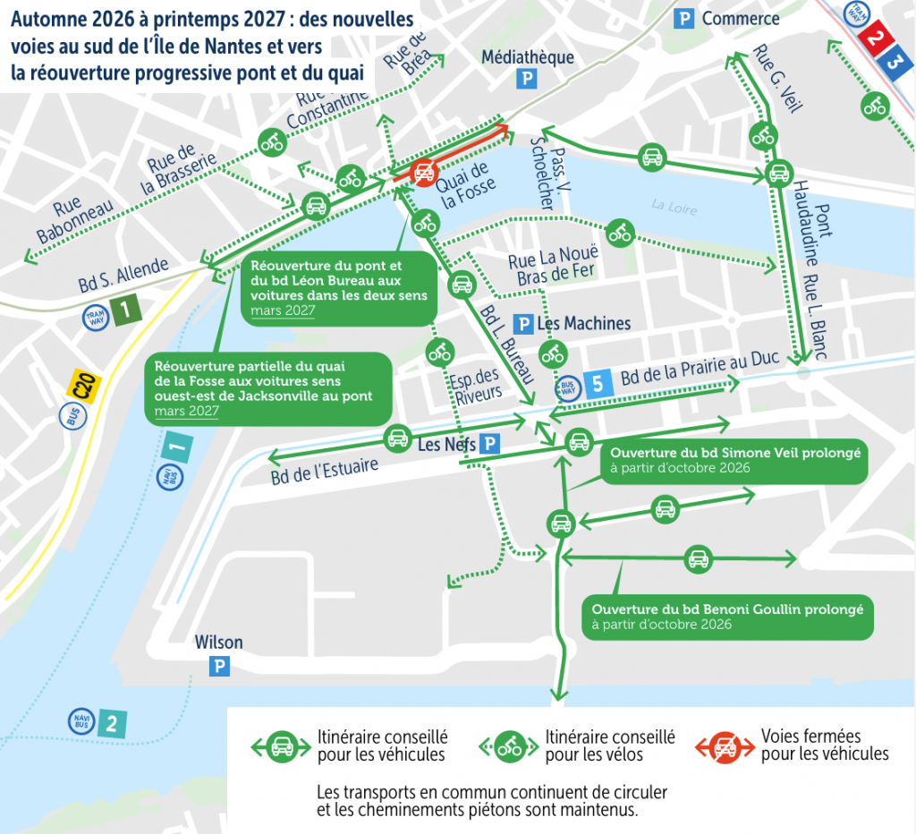 Plan Automne 2026 à printemps 2027 : de nouvelles voies au sud de l'ile de Nantes