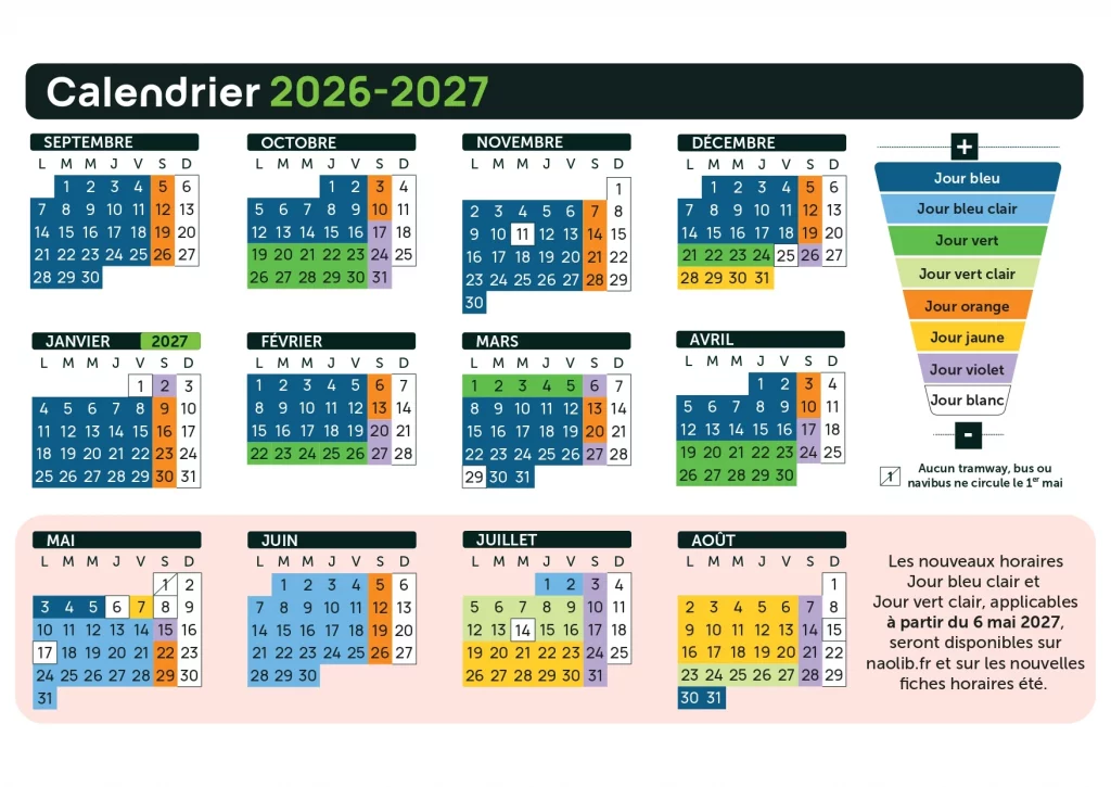 calendrier naolib rentrée 2026