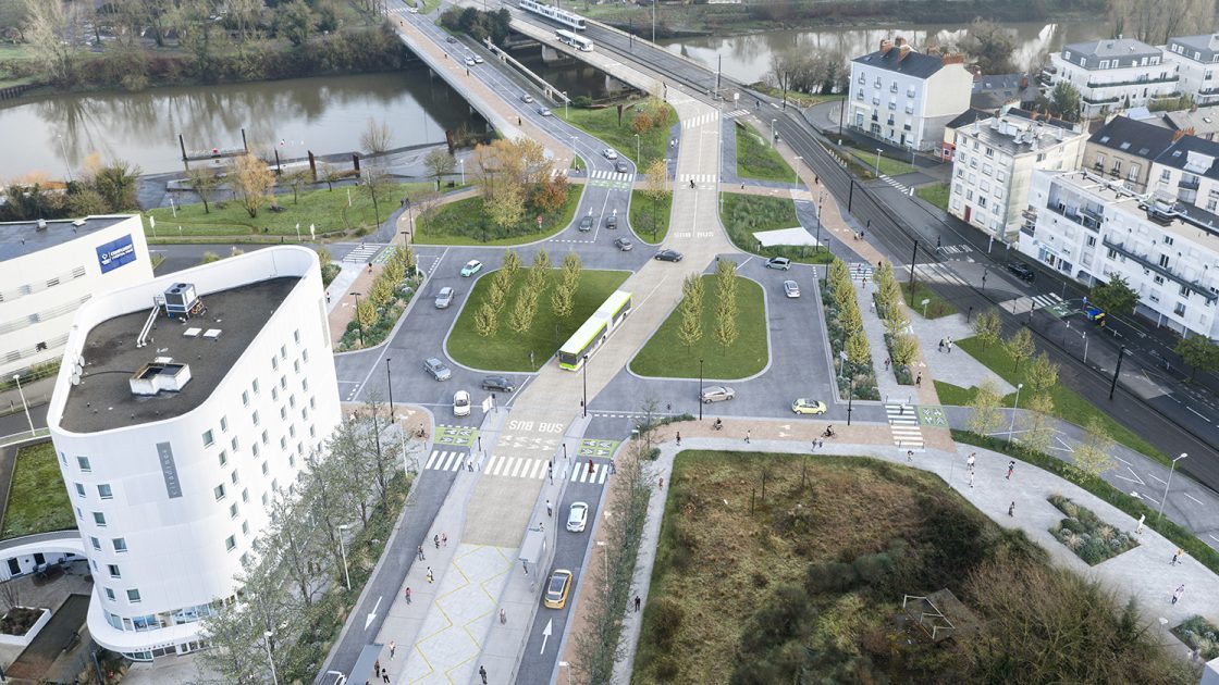 Future place Sarrail à Rezé avec voie dédiée aux bus